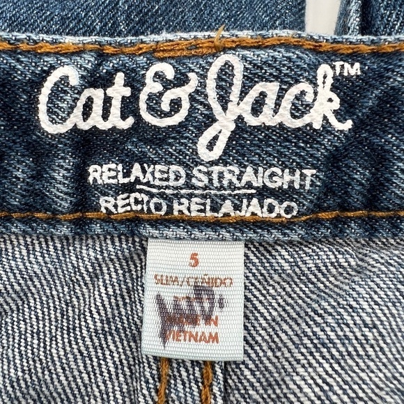 Cat & Jack Boy's Relaxed Straight Adjustable Waist Distressed Band Jeans Size 5 - Picture 2 of 6